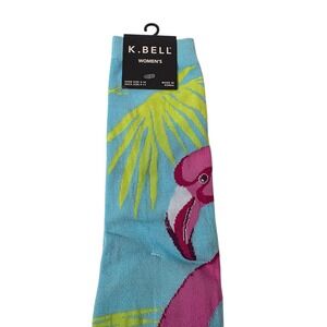 K Bell Womens Knee High Flamingo Palm Tree Socks Blue Pink Size 9-11
